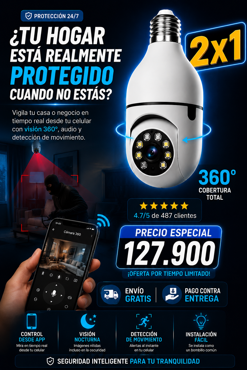 Camara Bombillo 360 All-Vision 2x1