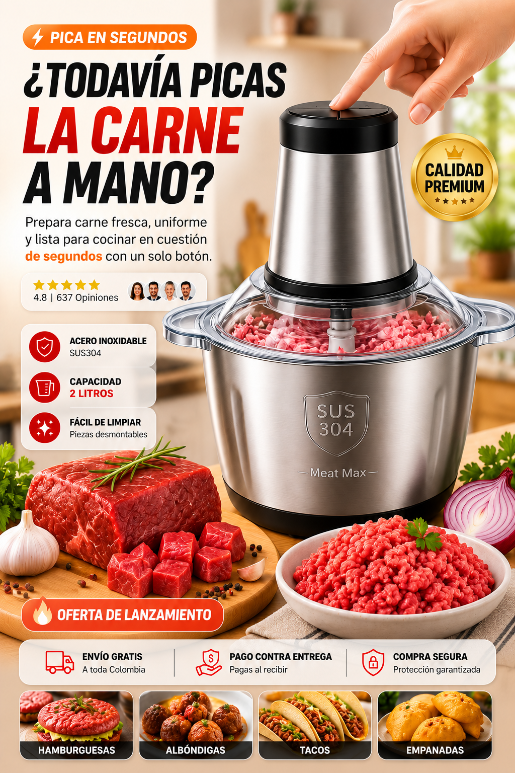 Molino Para Carne Electrico 2 Litros Power Chop