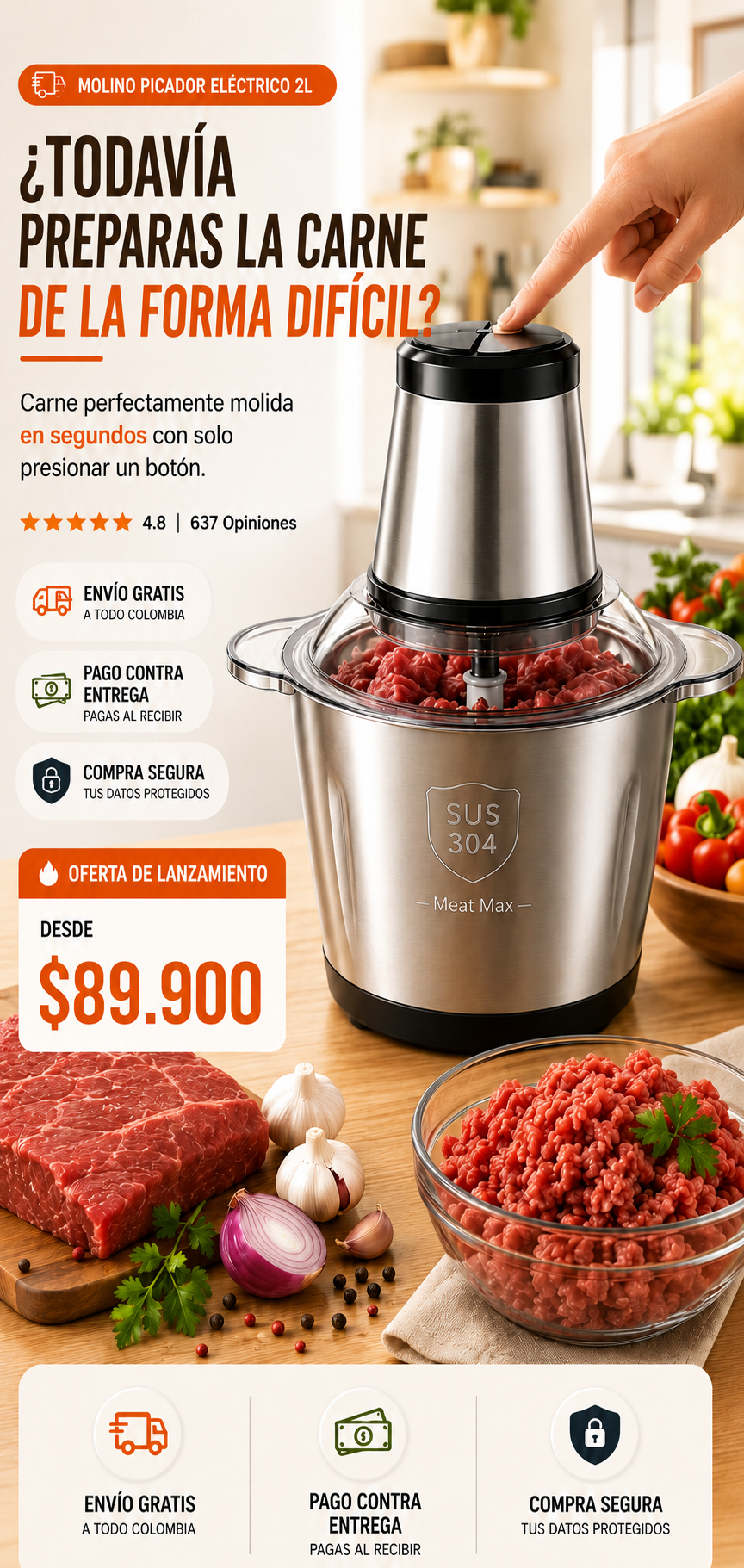 Molino Para Carne Electrico 2 Litros Power Chop