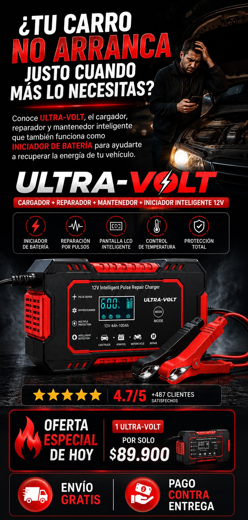 INICIADOR Y CARGADOR DE BATERIA DE 12 V ULTRA-VOLT