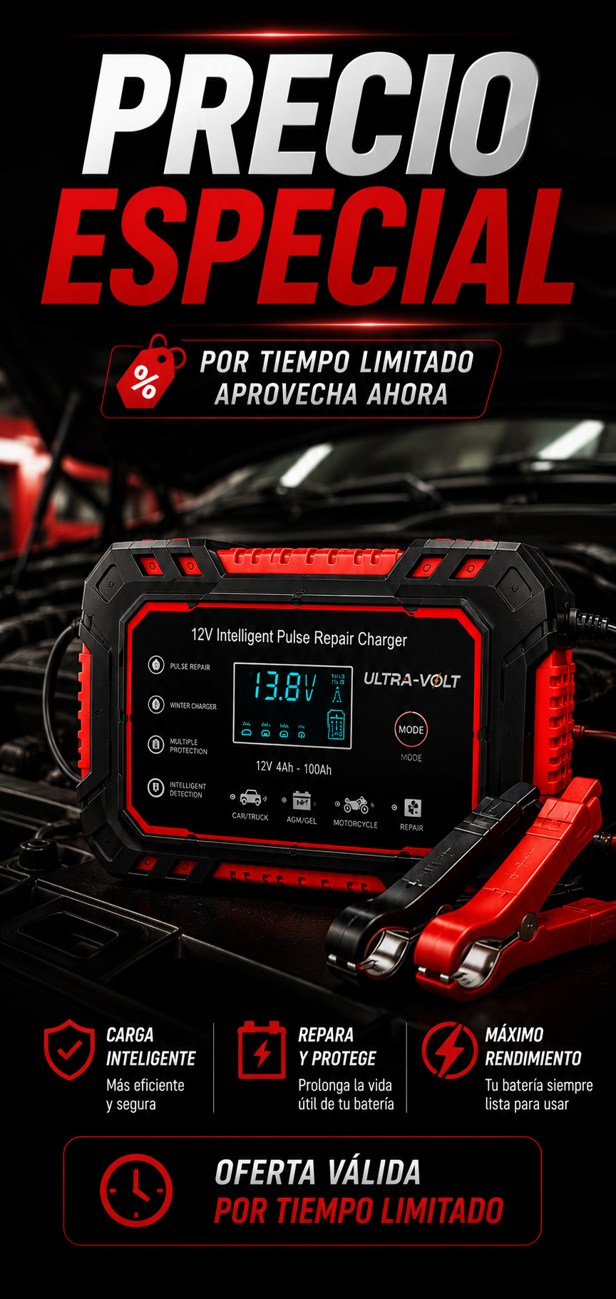 INICIADOR Y CARGADOR DE BATERIA DE 12 V ULTRA-VOLT