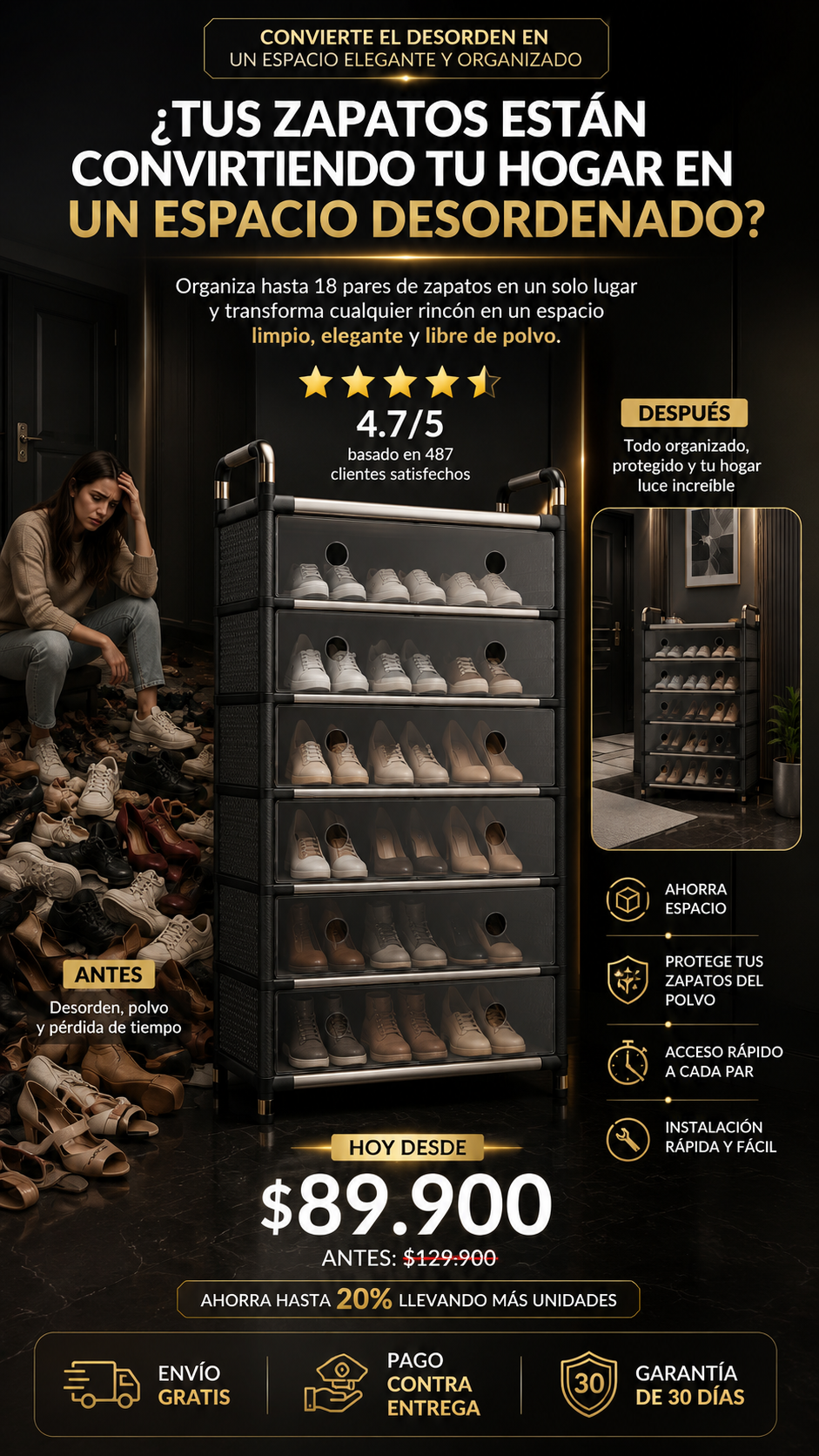 Zapatero 6 niveles Con Cubierta Antipolvo Shoes-Box