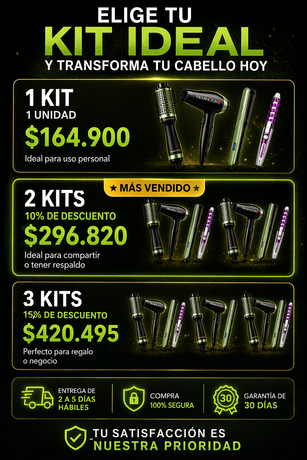 Kit de belleza 4 en 1 Beauty-Hair  (Secador, Rizador, Plancha y Cepillo)