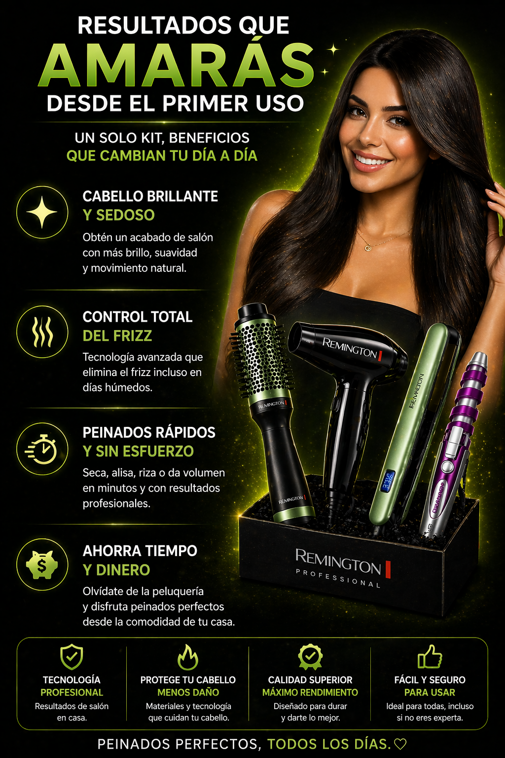 Kit de belleza 4 en 1 Beauty-Hair  (Secador, Rizador, Plancha y Cepillo)