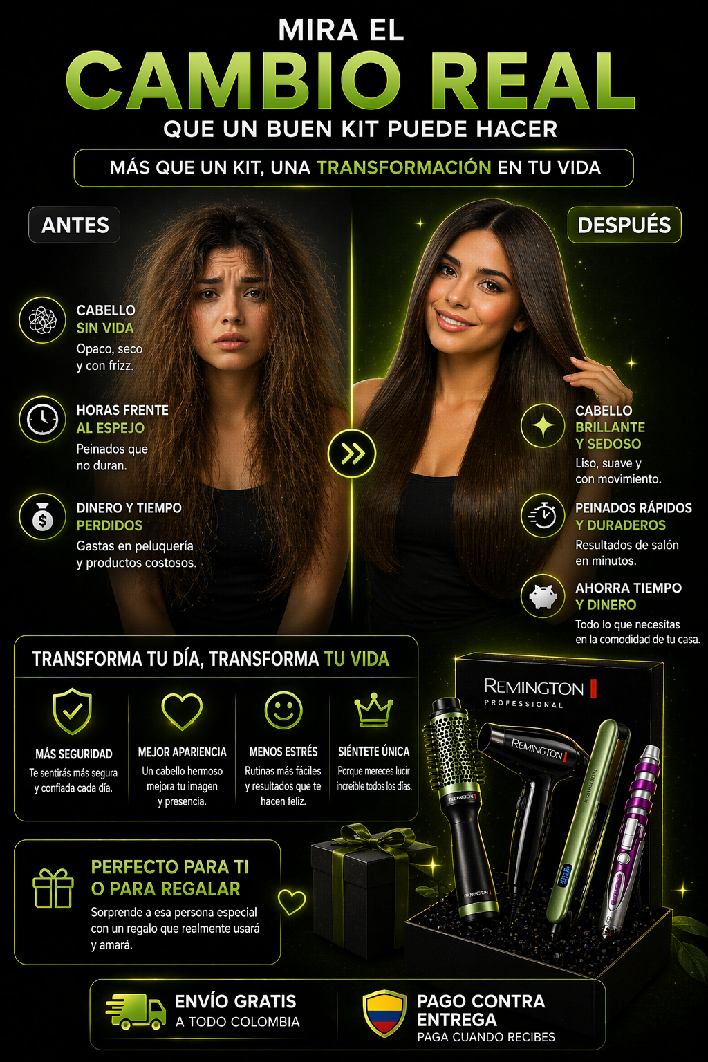 Kit de belleza 4 en 1 Beauty-Hair  (Secador, Rizador, Plancha y Cepillo)