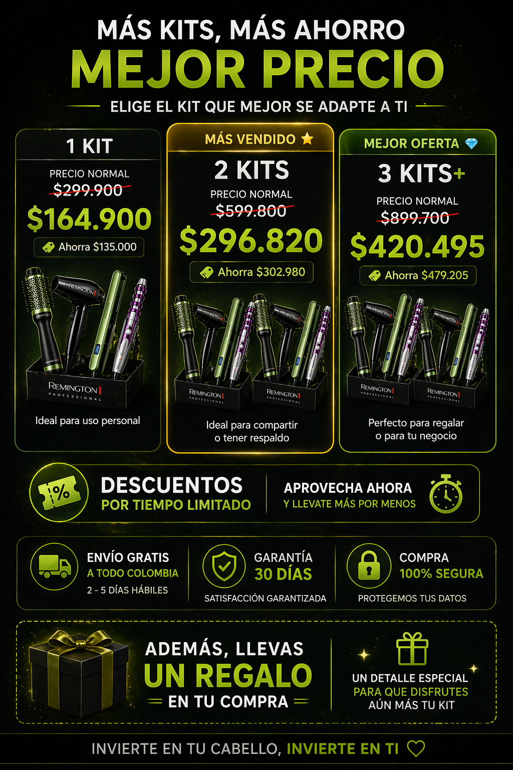 Kit de belleza 4 en 1 Beauty-Hair  (Secador, Rizador, Plancha y Cepillo)