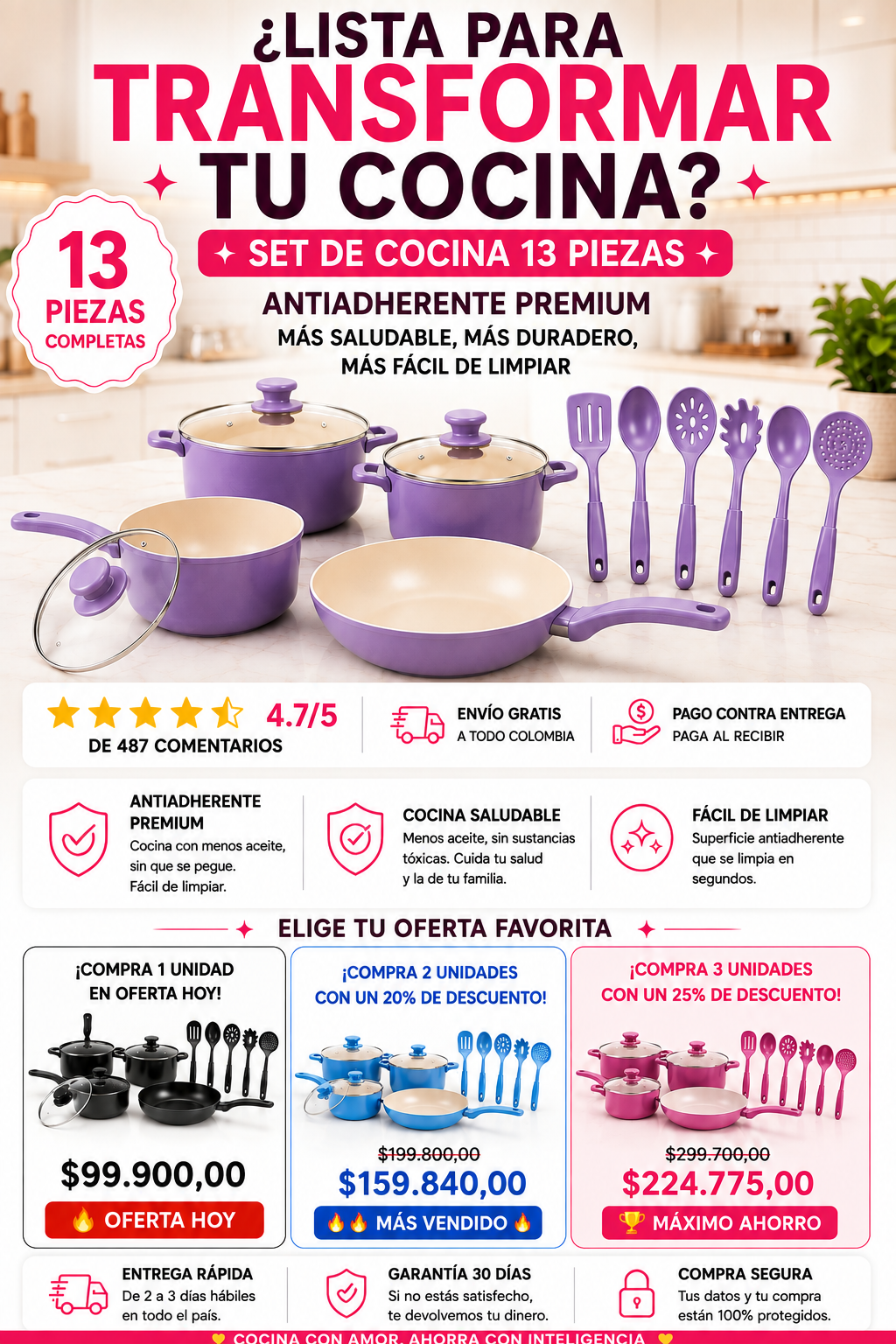 Bateria De Ollas X13 Piezas Antihaderentes