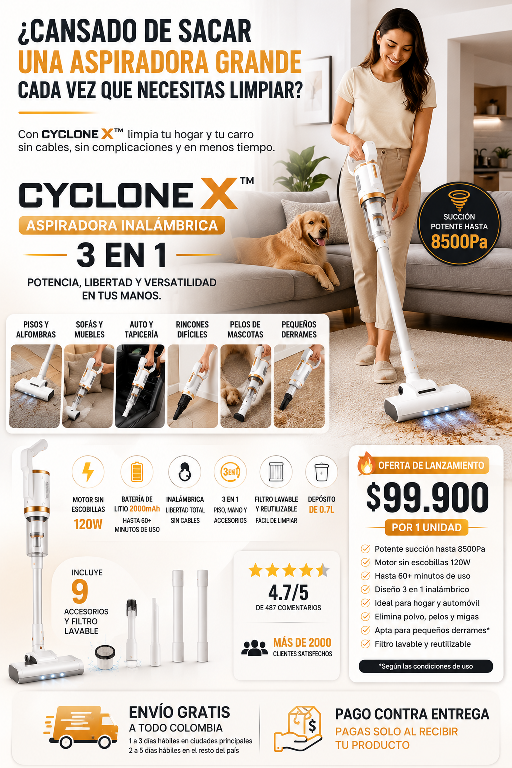 Aspiradora Inalámbrica Recargable 3 en 1  CycloneX