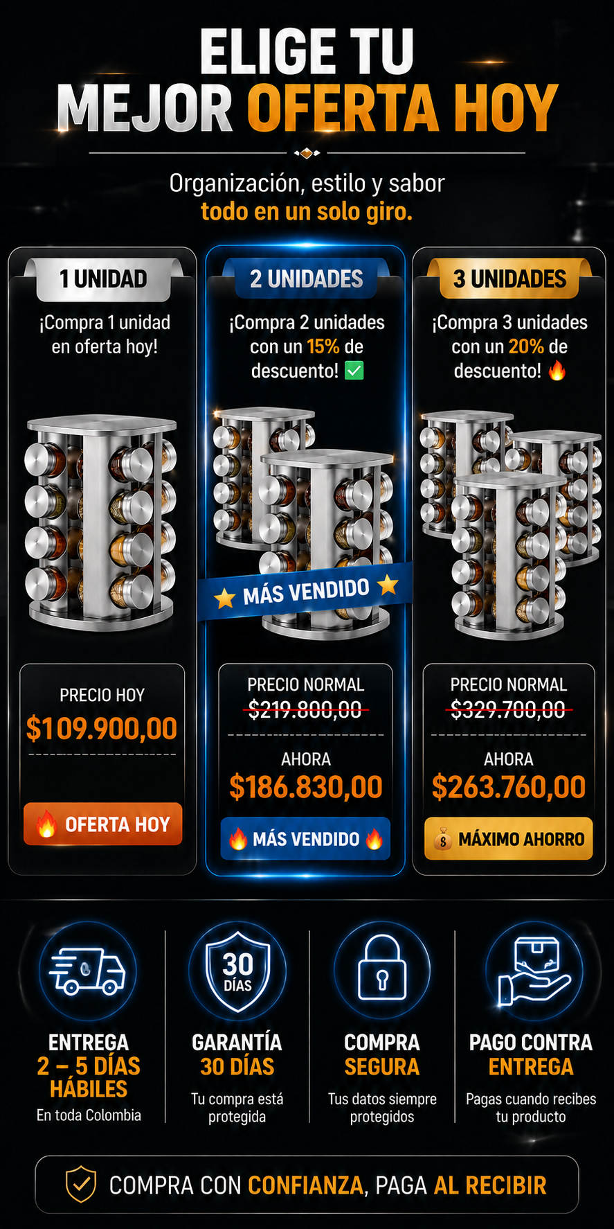 ORGANIZADOR DE ESPECIAS 12 PIEZAS SPIN-SPICES