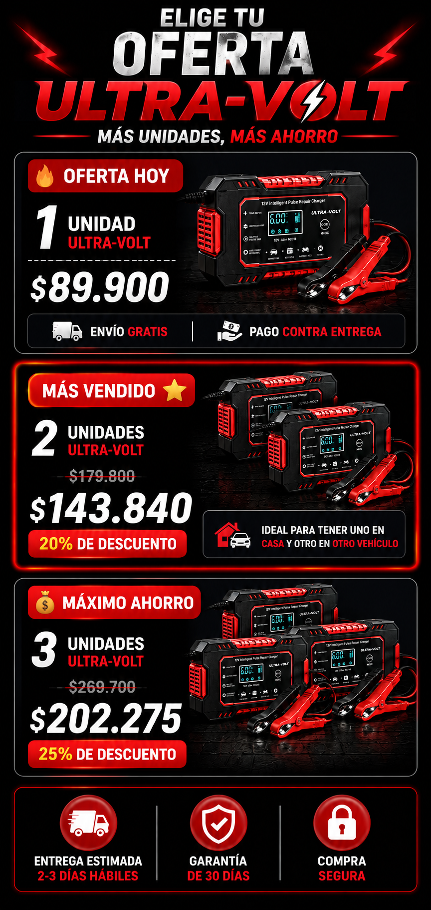 INICIADOR Y CARGADOR DE BATERIA DE 12 V ULTRA-VOLT