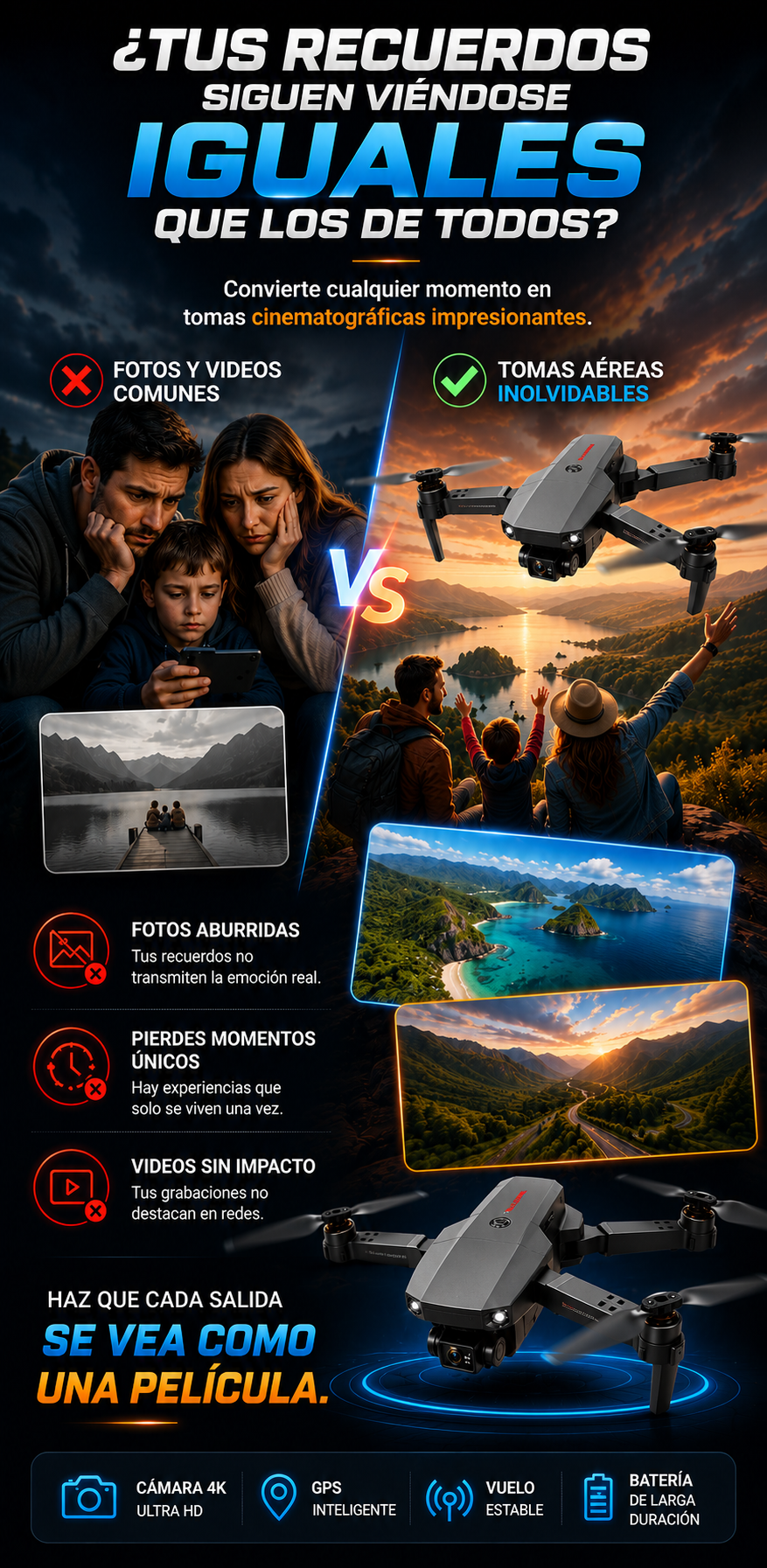 Dron Doble Cámara 4K W8 Pro-Max + Maletín Sky-Falcon