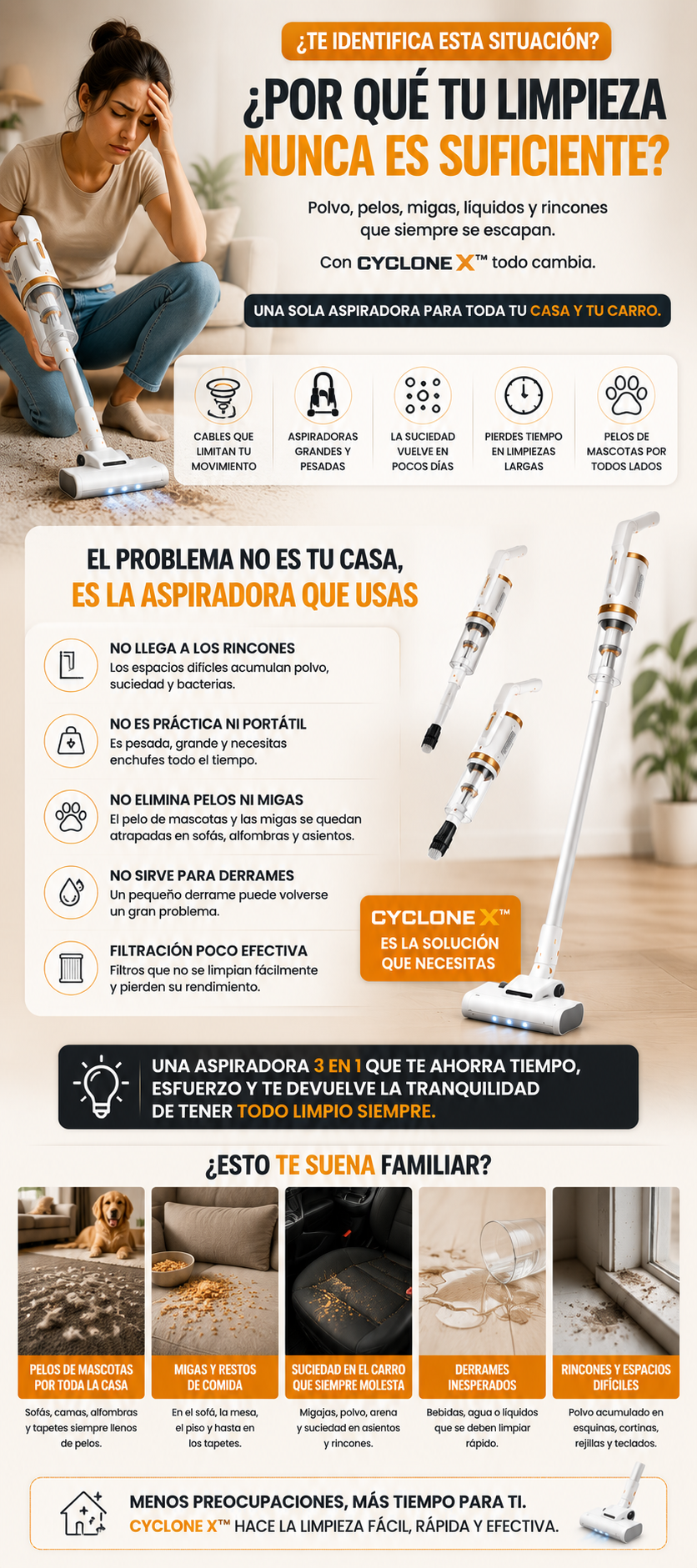 Aspiradora Inalámbrica Recargable 3 en 1  CycloneX