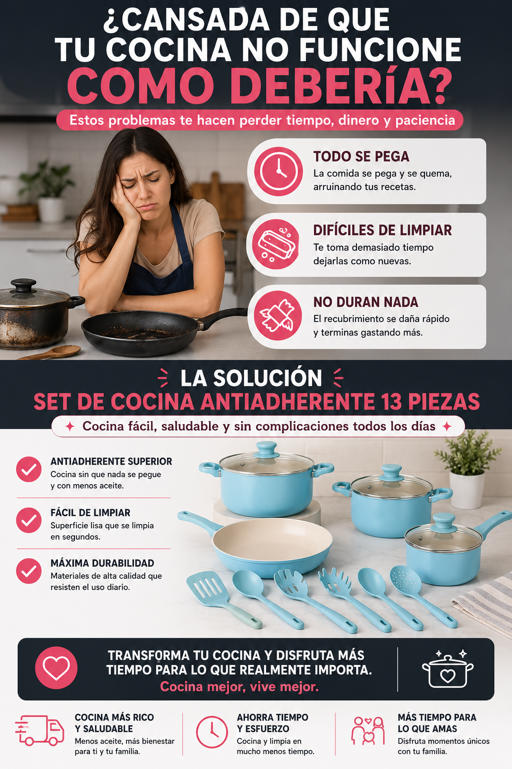 Bateria De Ollas X13 Piezas Antihaderentes