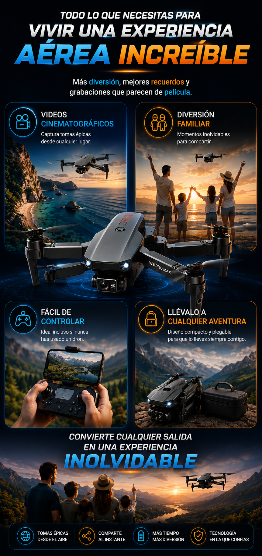 Dron Doble Cámara 4K W8 Pro-Max + Maletín Sky-Falcon