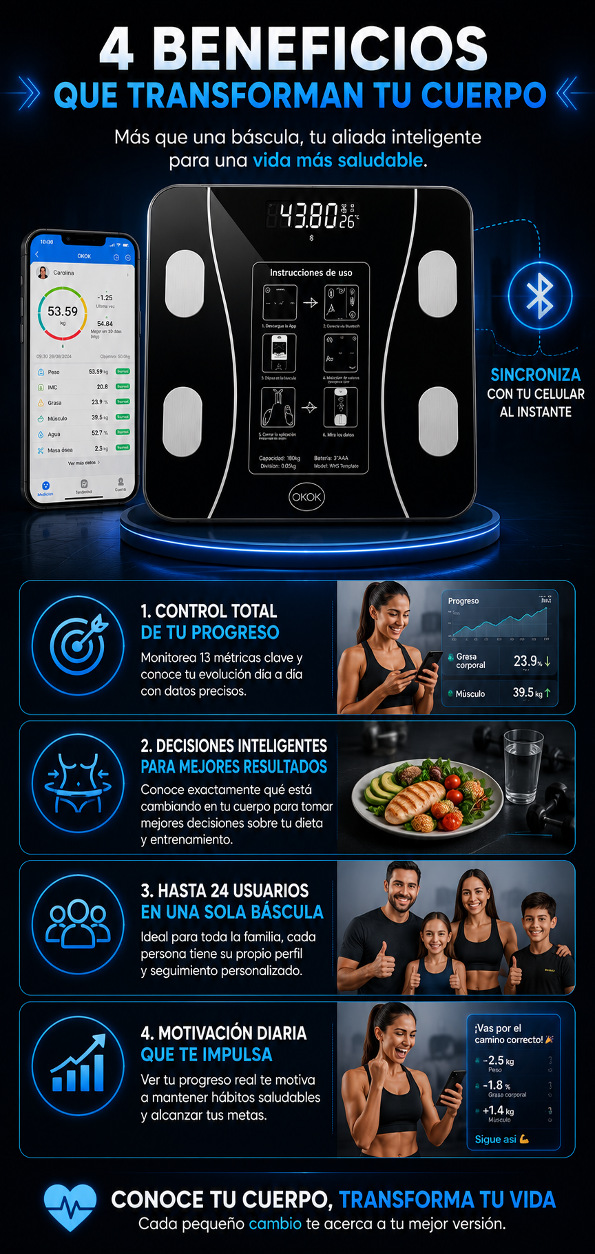 Bascula Inteligente Bluetooth Vitality-Pro