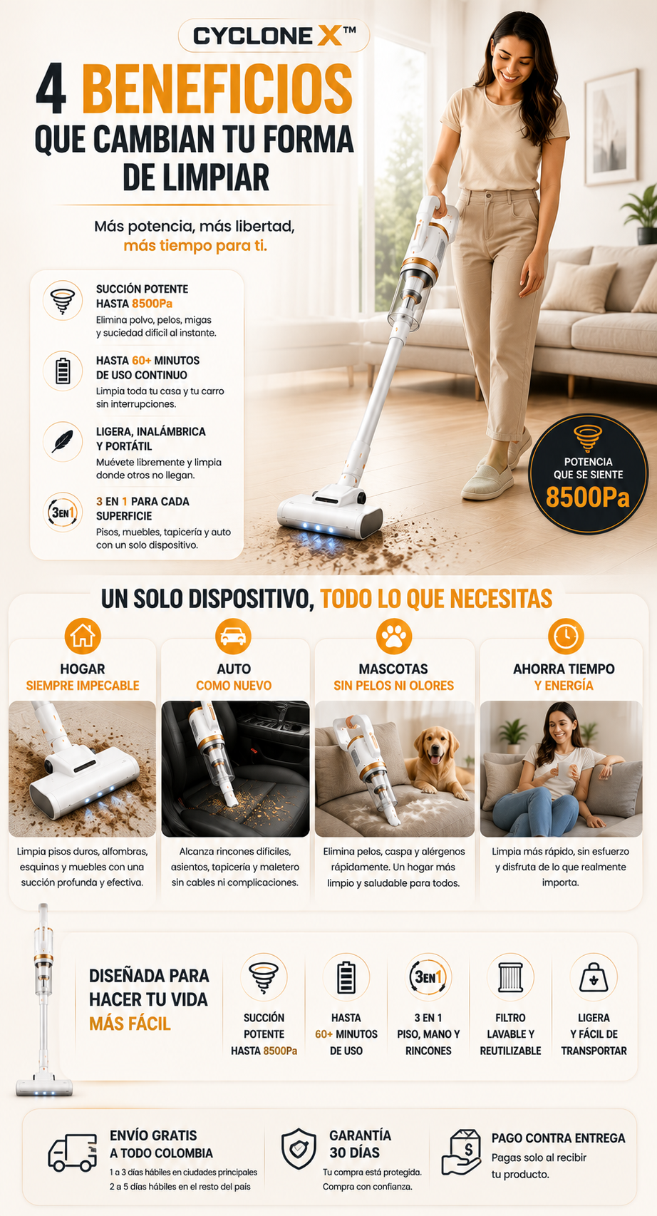 Aspiradora Inalámbrica Recargable 3 en 1  CycloneX