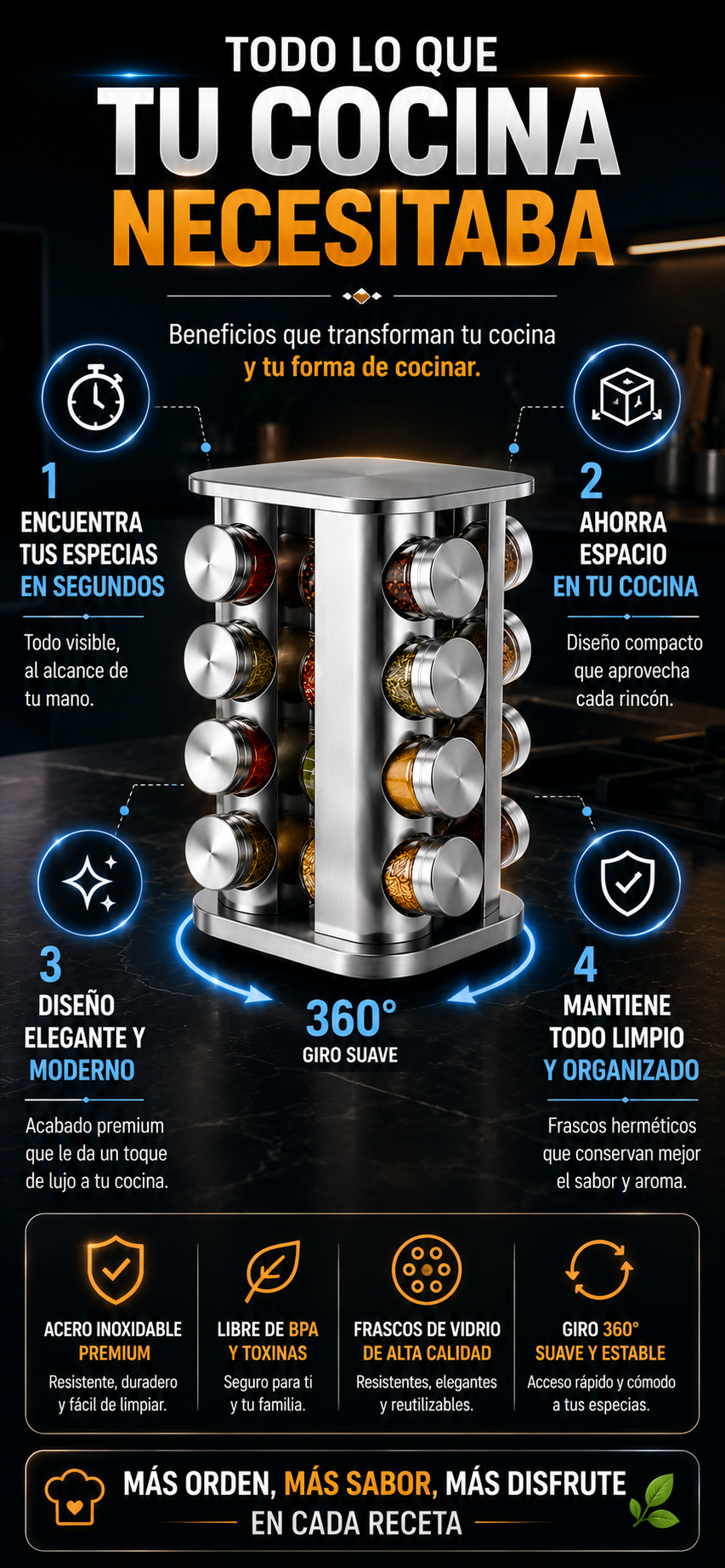 ORGANIZADOR DE ESPECIAS 12 PIEZAS SPIN-SPICES