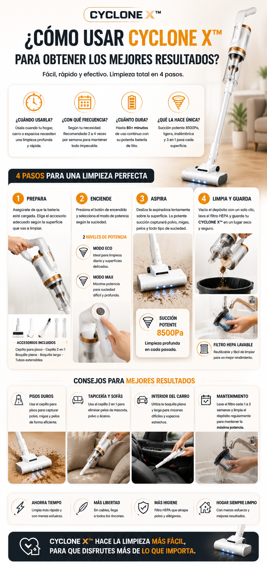 Aspiradora Inalámbrica Recargable 3 en 1  CycloneX