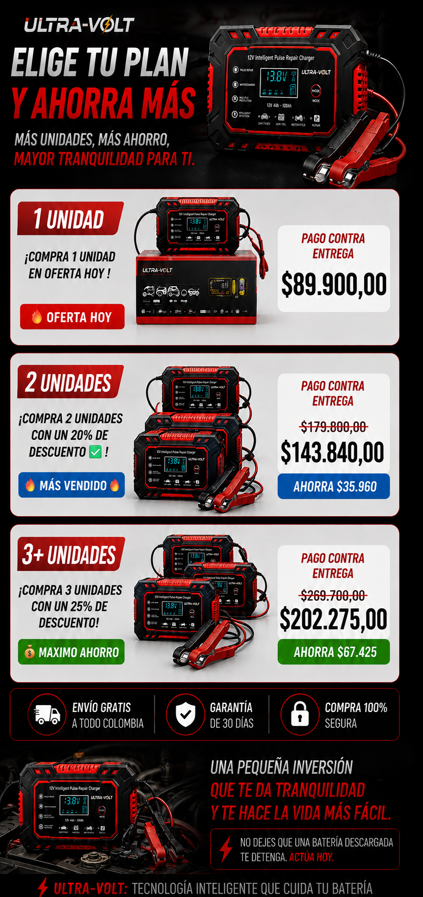 INICIADOR Y CARGADOR DE BATERIA DE 12 V ULTRA-VOLT
