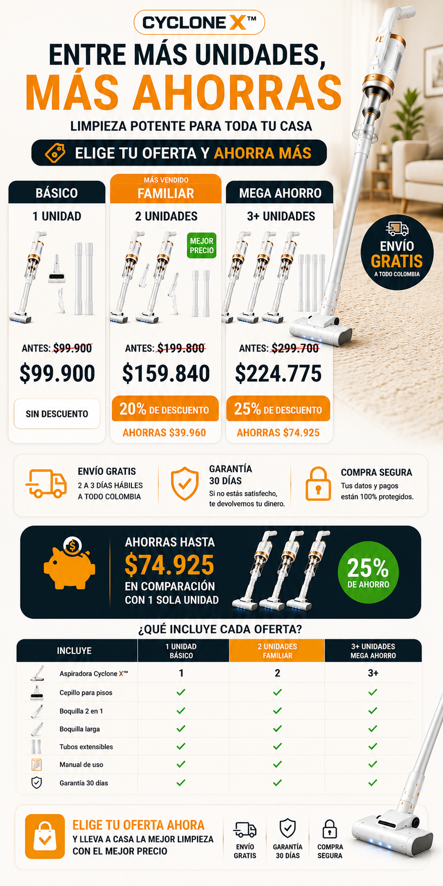 Aspiradora Inalámbrica Recargable 3 en 1  CycloneX