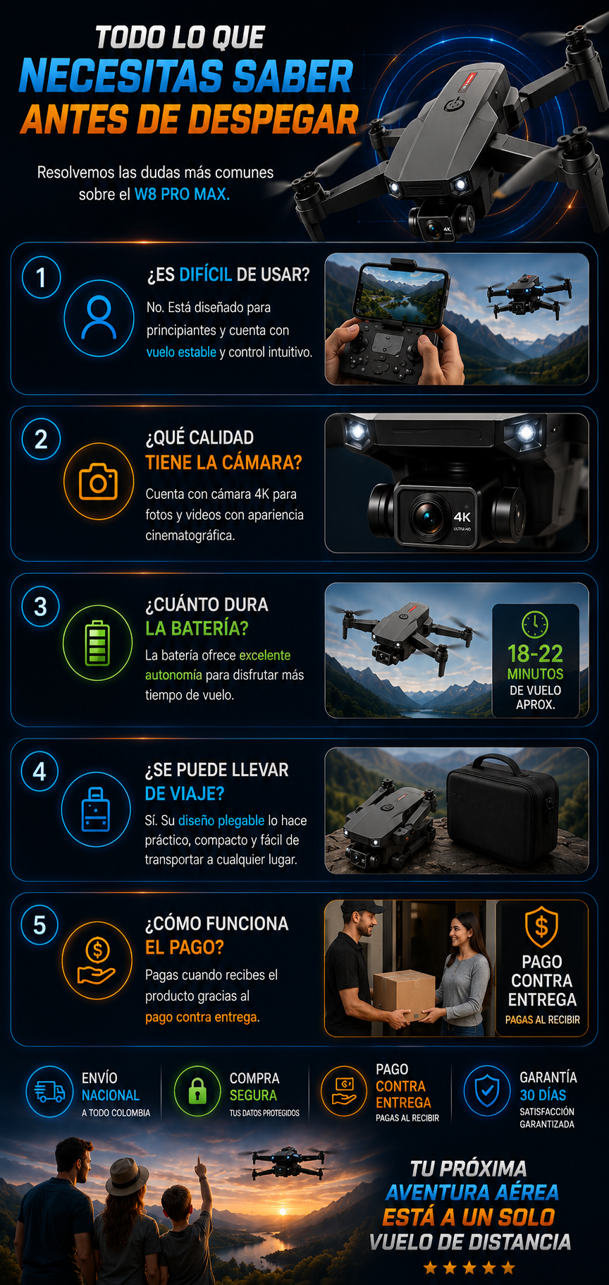 Dron Doble Cámara 4K W8 Pro-Max + Maletín Sky-Falcon