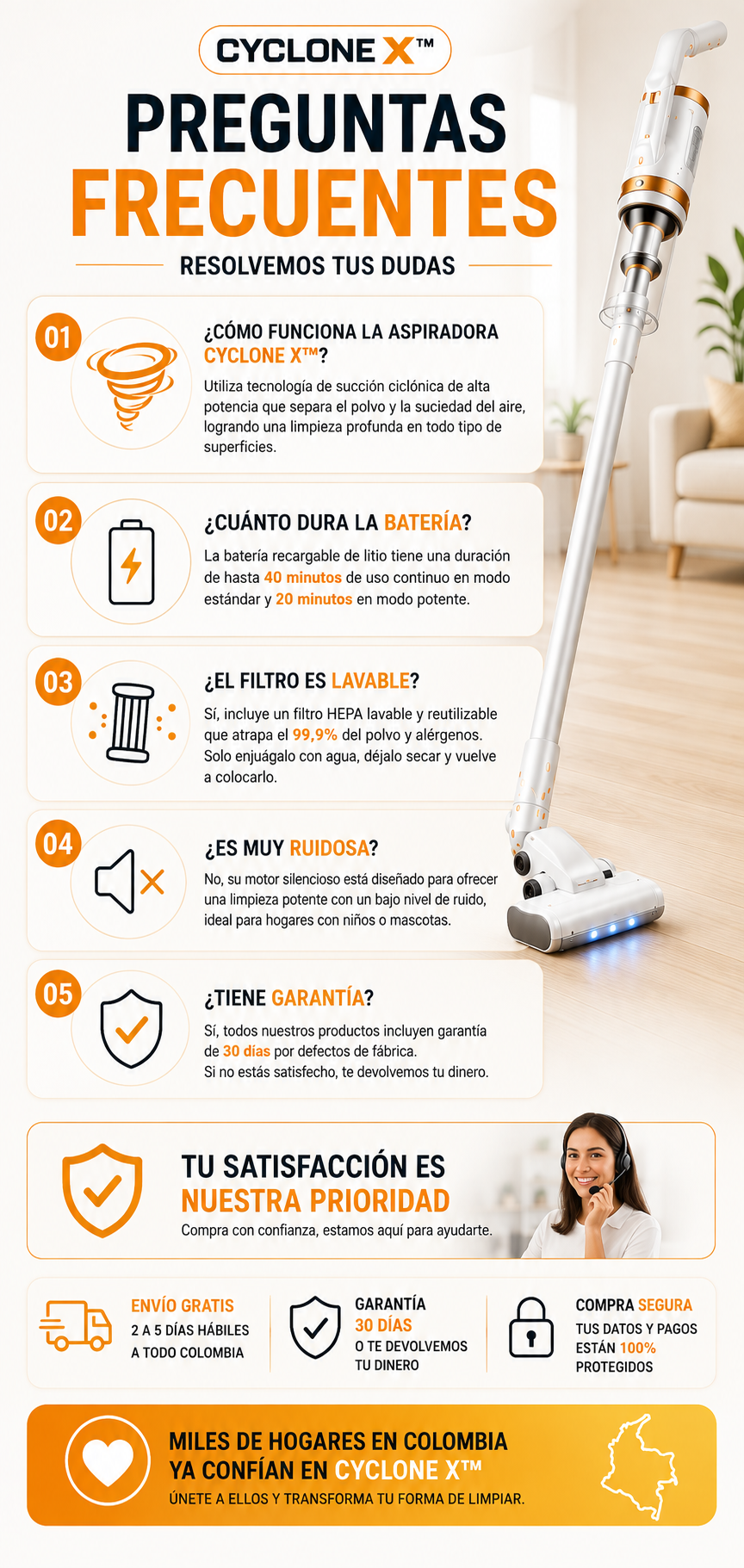 Aspiradora Inalámbrica Recargable 3 en 1  CycloneX