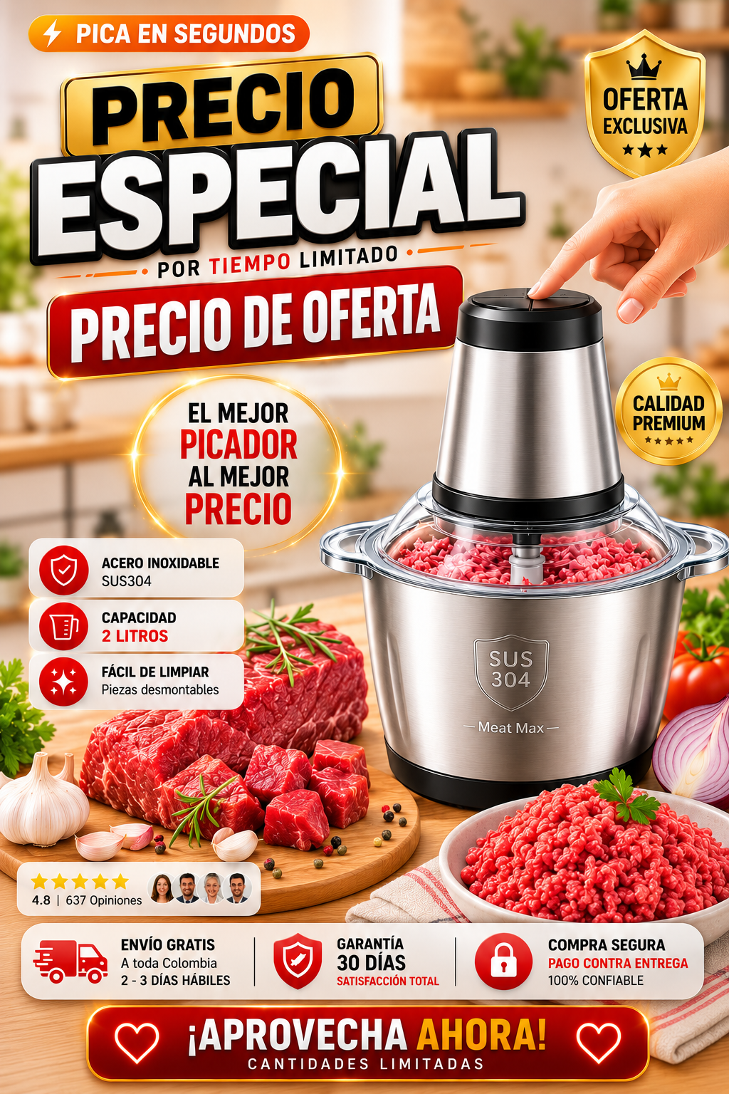 Molino Para Carne Electrico 2 Litros Power Chop