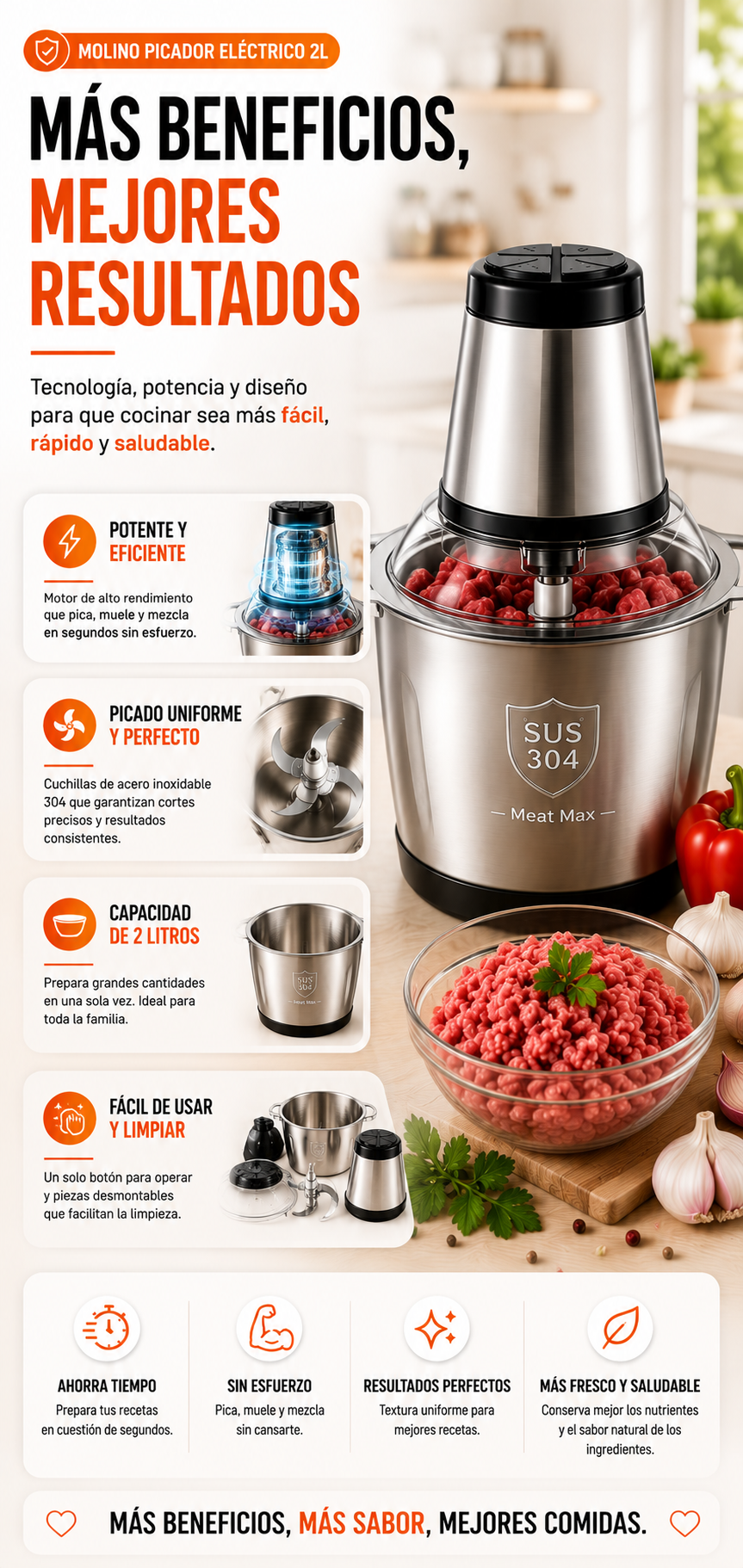 Molino Para Carne Electrico 2 Litros Power Chop