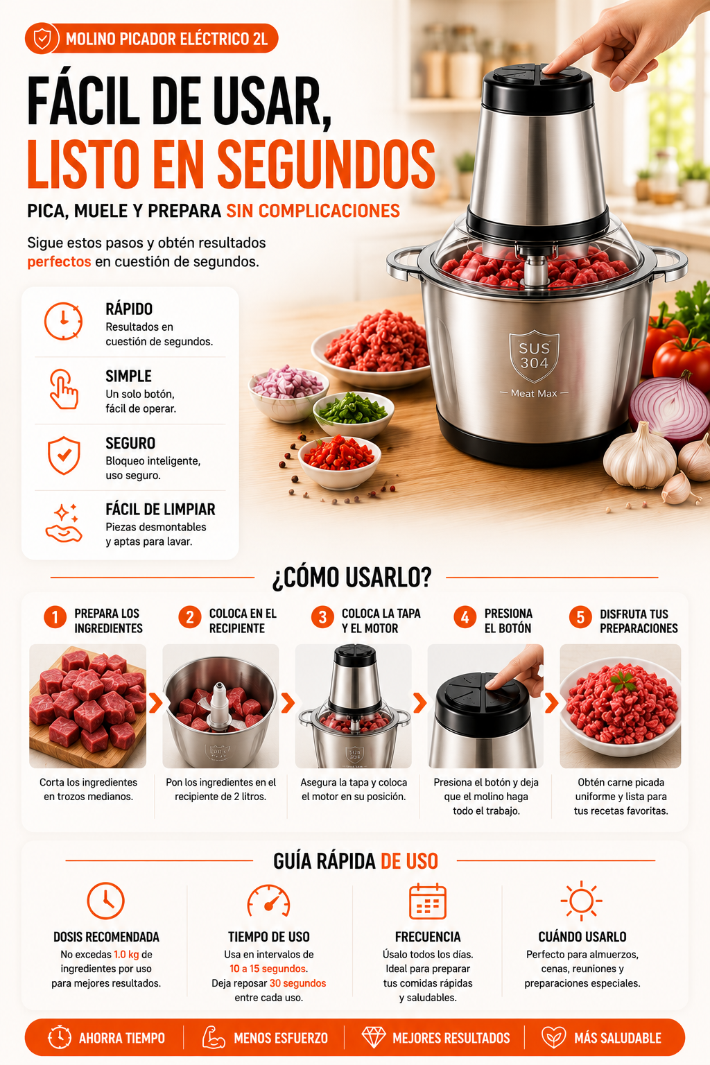 Molino Para Carne Electrico 2 Litros Power Chop